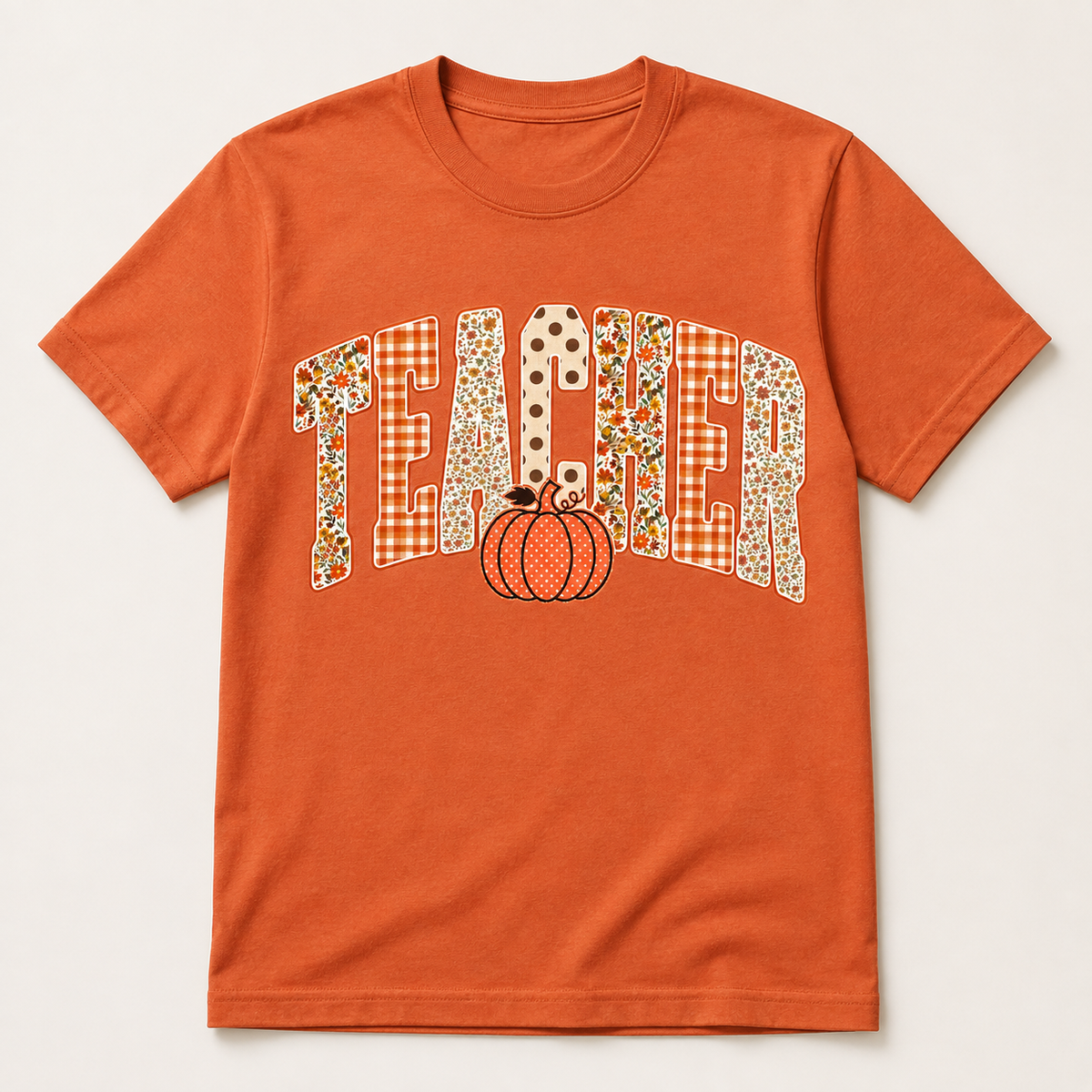 🍂 Fall Teacher T-Shirt – Pumpkin & Autumn Print 🍂