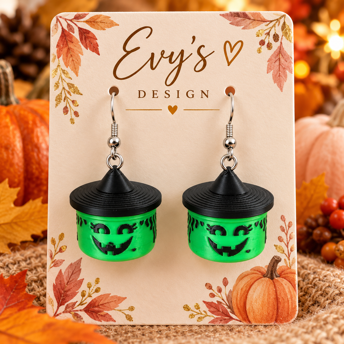 3D Printed Halloween Earrings with Silver Hooks