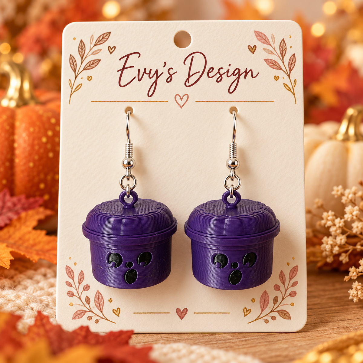 3D Printed Halloween Earrings with Silver Hooks