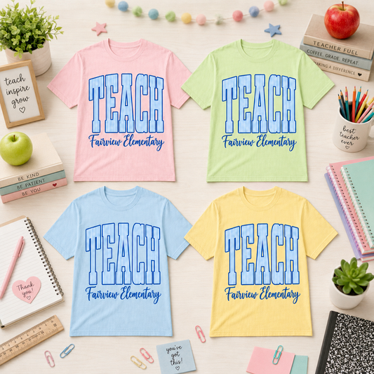 TEACH Personalized School T-Shirt – Blue & White Stripe Design