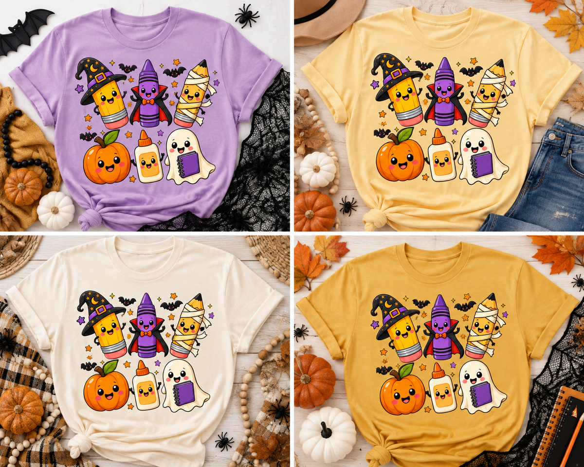 Cute Halloween School Supplies Graphic Tee