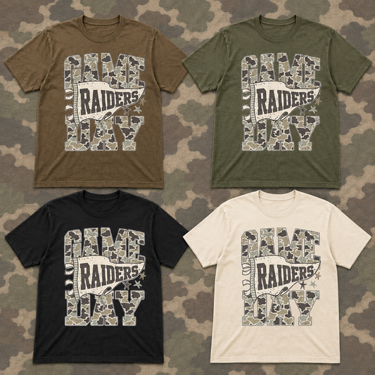 Game Day Raiders Camo Graphic Tee | Vintage Spirit Shirt