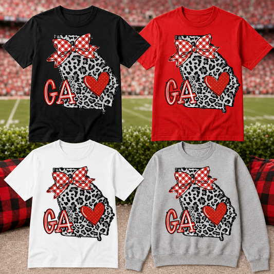 Georgia Leopard Print Bow Graphic Tee | Southern Game Day Shirt