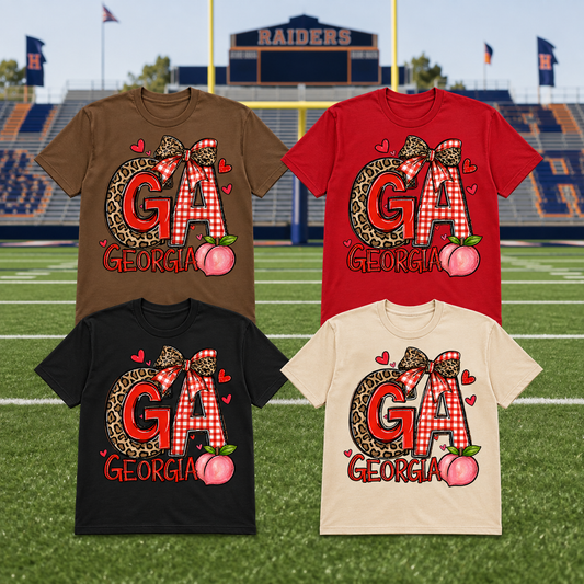 Georgia Leopard & Gingham Bow Graphic Tee | Southern Georgia Shirt