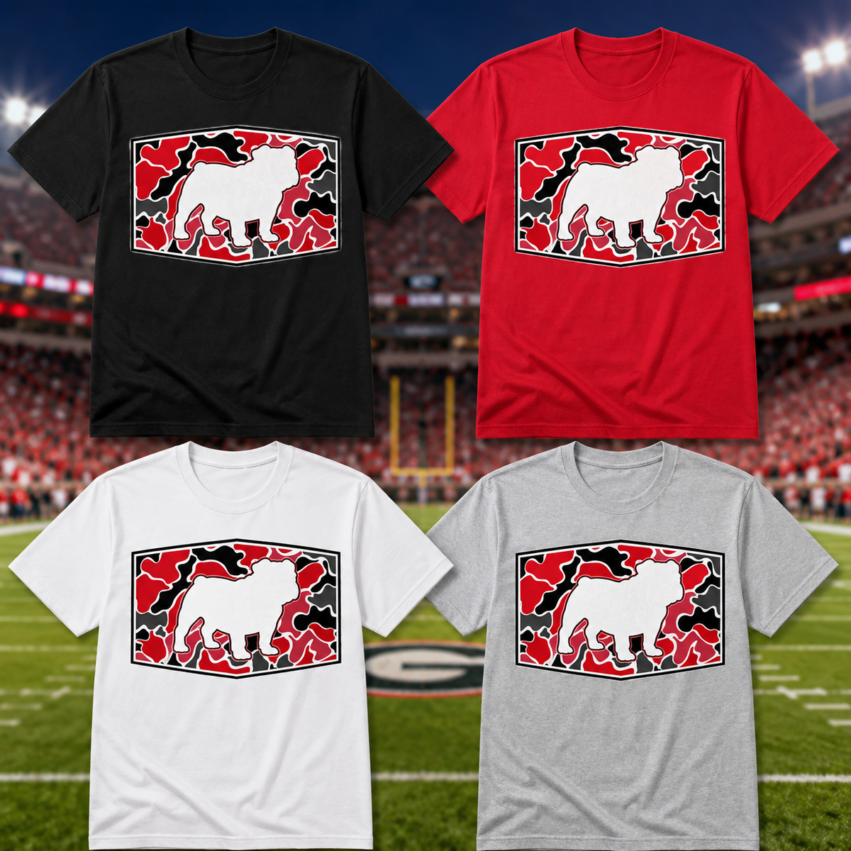 Bulldog Silhouette Camo Graphic Tee | Georgia Game Day Shirt
