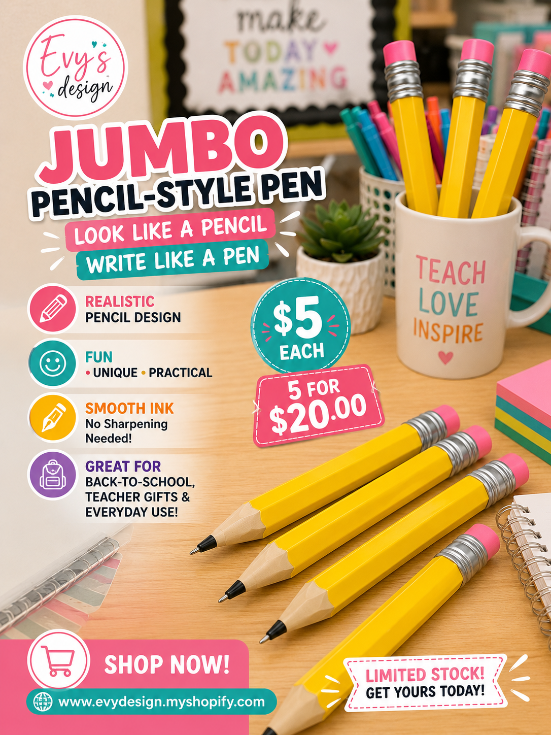 3D Jumbo Pencil-Style Pen