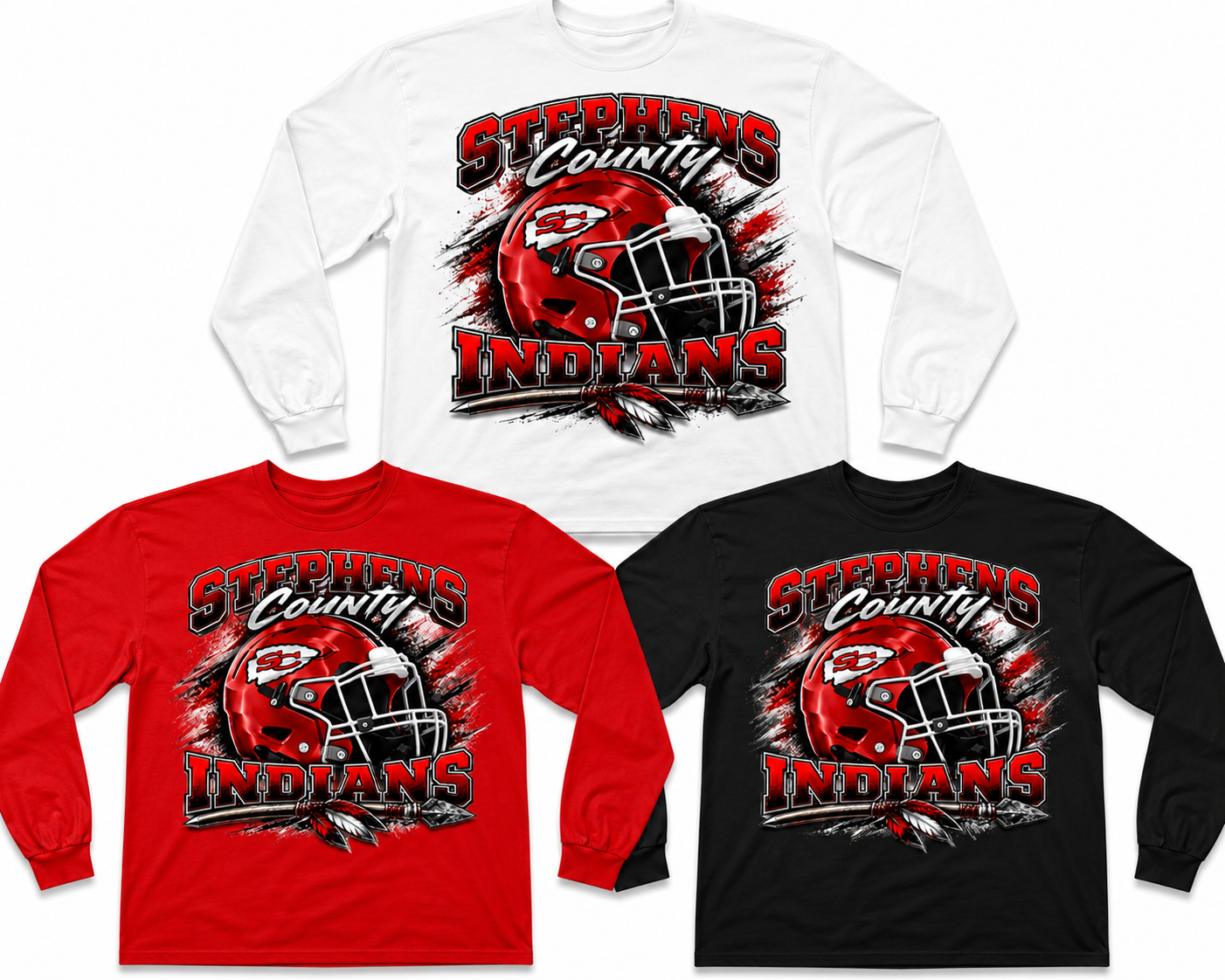 Stephens County Indians Football Team T-Shirt | Red, Black & White