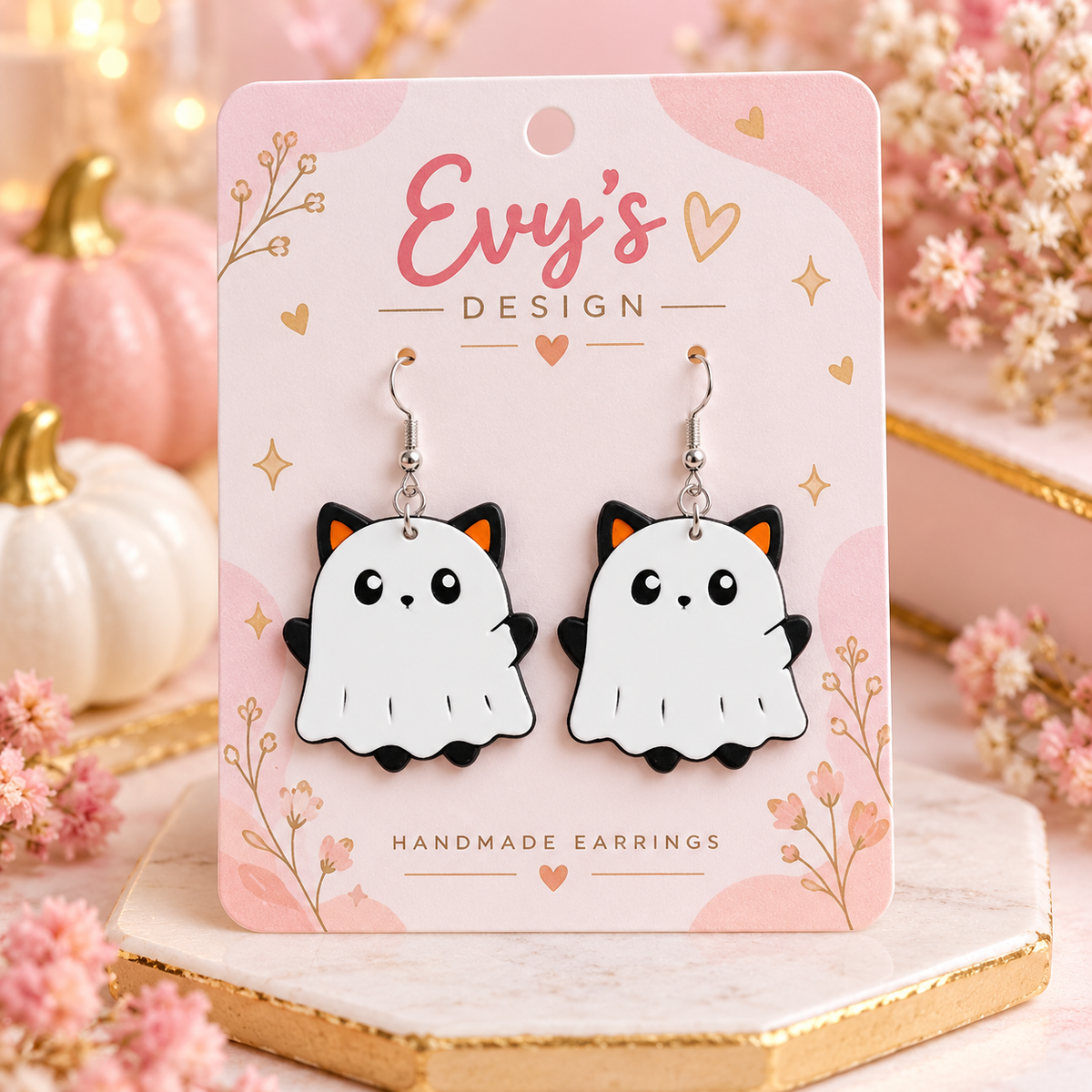 Ghost Cat Halloween Earrings 👻🐱
